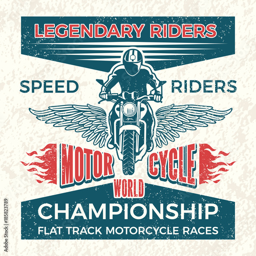 Vintage poster for club of bikers . Vector grunge travel illustration of motorcycle