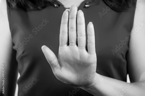 stop sign of female hand. Closeup