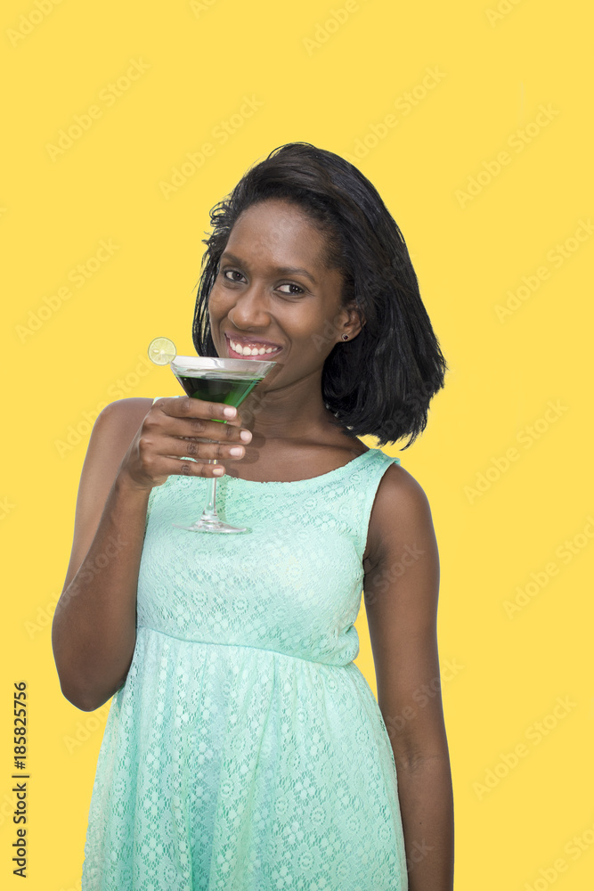 Smiling woman holding cocktail