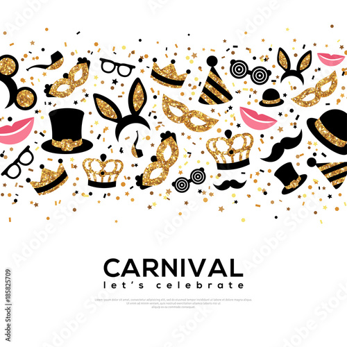 Carnival Concept Banner with Gold and Black Icons