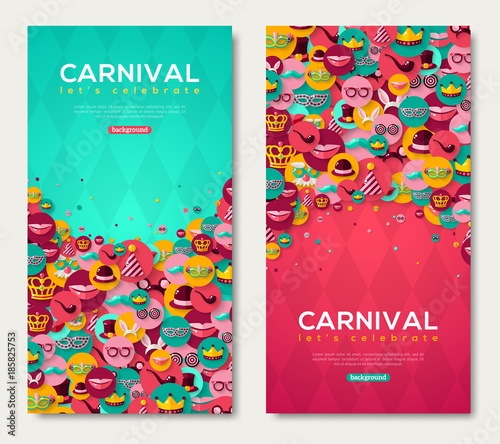 Carnival Vertical Banners With Flat Icons in Circles