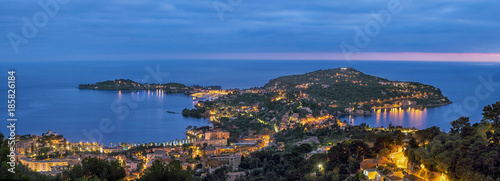 Obraz na plátně Panorama of Cape Ferrat at dusk, French Riviera, France