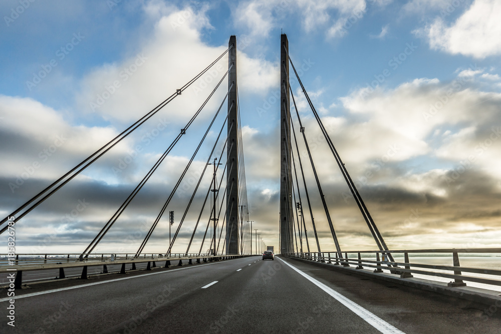 Traffic on the bridge between Sweden and Denmark. HDR-photo Traffic on the bridge between Sweden and Denmark. HDR-photo