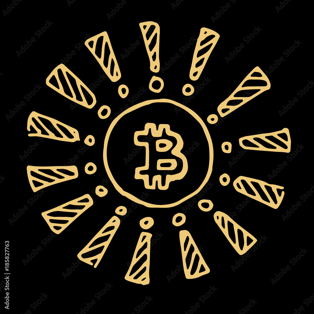 Golden Bit coin, Bitcoin for sign, logo, web, banner, icon. Coin with currencies symbol. Blockchain and Cryptocurrency. Doodle sketch doodle background. Vector hand drawn illustration. Golden Bit coin, Bitcoin for sign, logo, web, banner, icon. Coin with currencies symbol. Blockchain and Cryptocurrency. Doodle sketch doodle background. Vector hand drawn illustration.