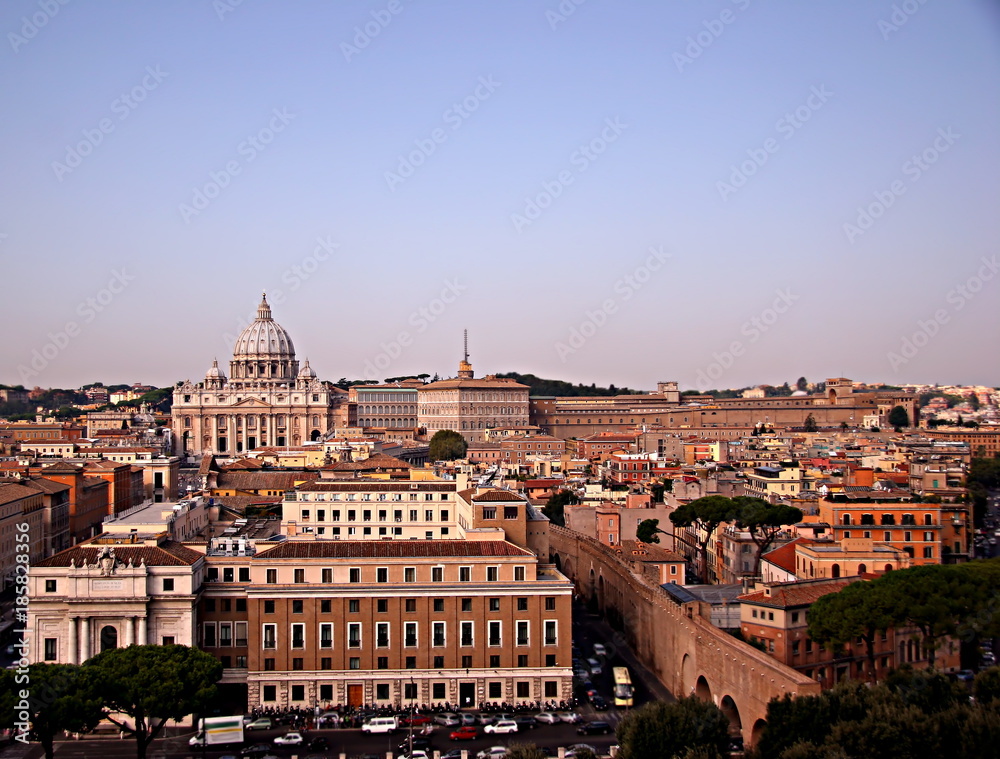 Panoramic of the Vatican, rome, with the Papal Basilica of St. Peter in the Vatican (St. Peter's Basilica), on the background