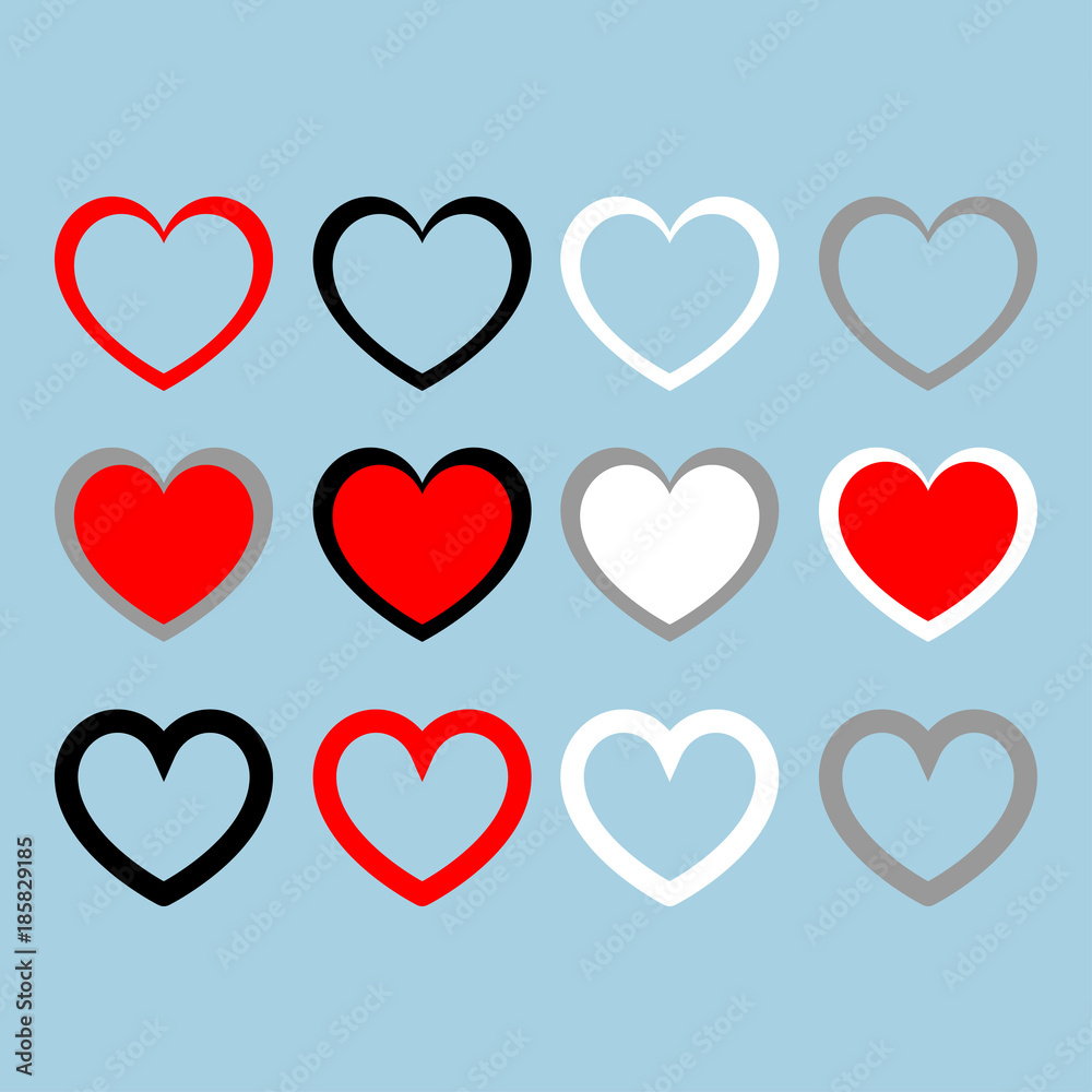 Heart set Red black white grey color set Heart set Red black white grey color set
