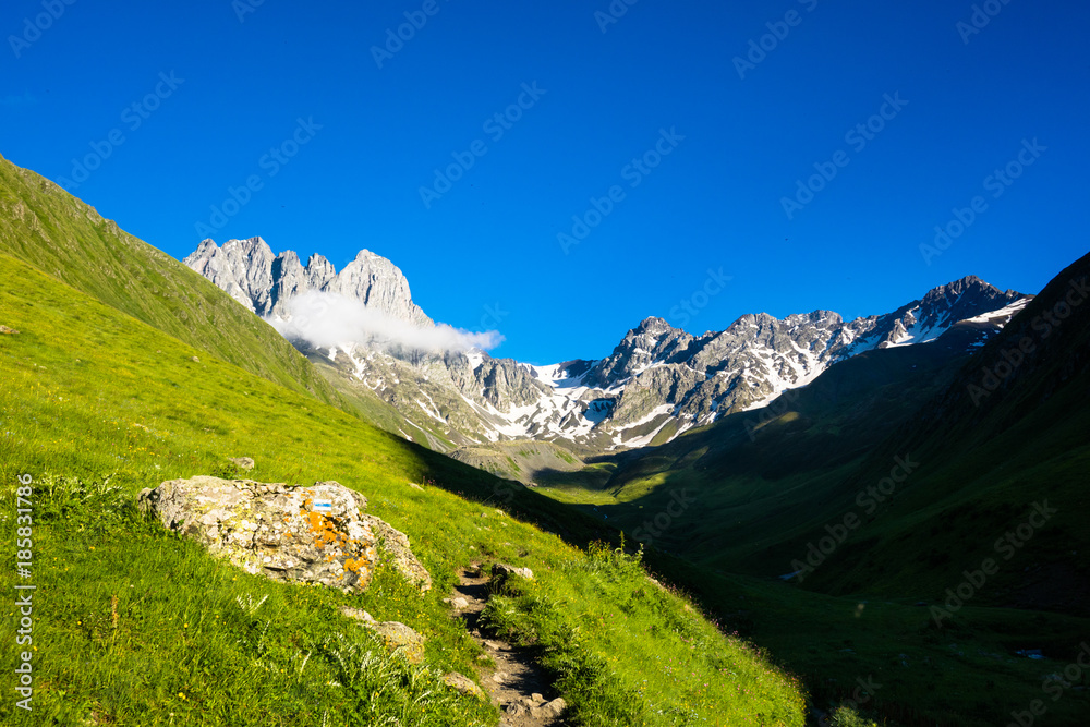Mountain landscape of the peaks of Chauchi, Georgian Dolomites