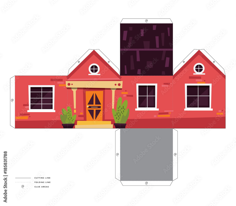 Make your own house cute 3D paper craft vector print assembly model