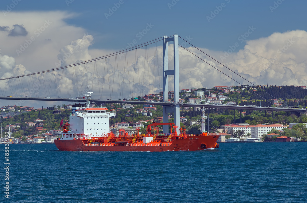First Bosporus Bridge connecting Europe and Asia, Outdoor Istanbul city. Turkey landmark