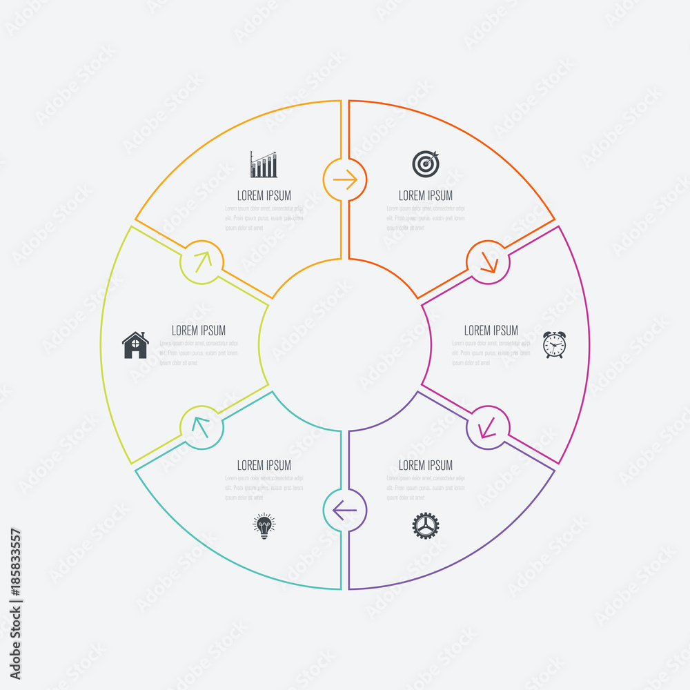 Infographics template 6 options with circle Infographics template 6 options with circle