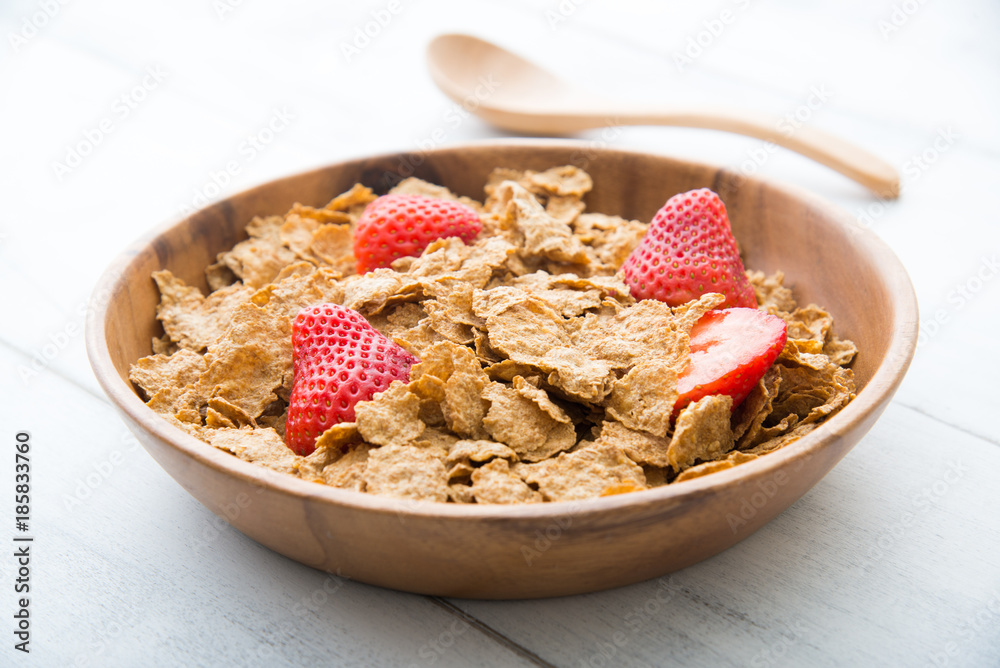 corn flakes with strawberry corn flakes with strawberry