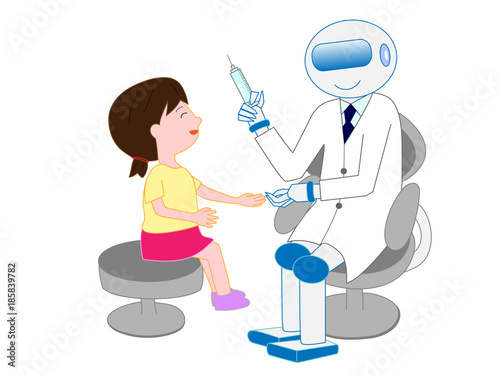 人工知能を持ったロボットの医者が患者に注射をしている