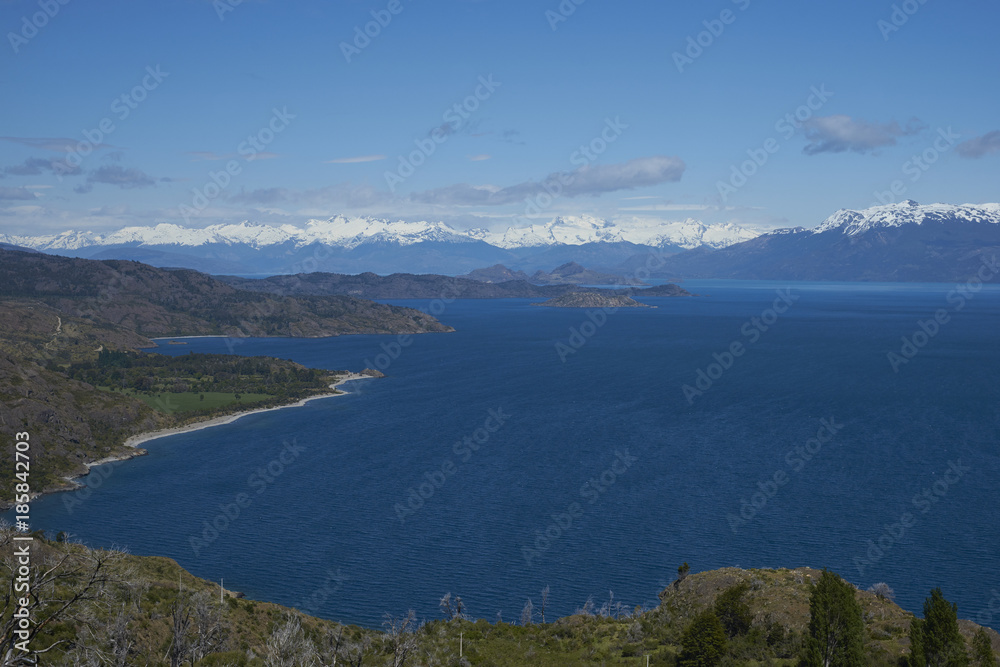 Scenic landscape around Lago General Carrera in northern Patagonia, Chile
