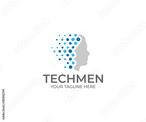 Tech Men Logo Template. Technology Vector Design. Artificial Intelligence Illustration