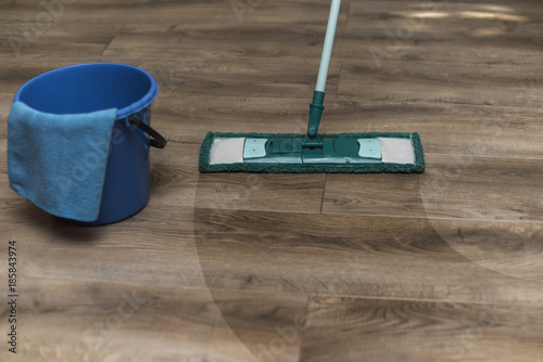 Wet floor cleaning from laminate flooring.