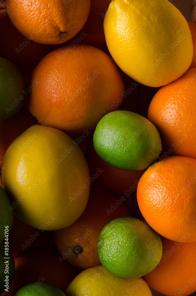 Close-up of limes, lemons and oranges. Close-up of limes, lemons and oranges.