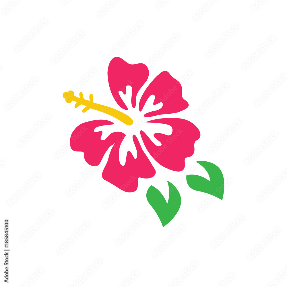 Pink hibiscus vector graphic. Hibiscus flower logo isolated on white background.