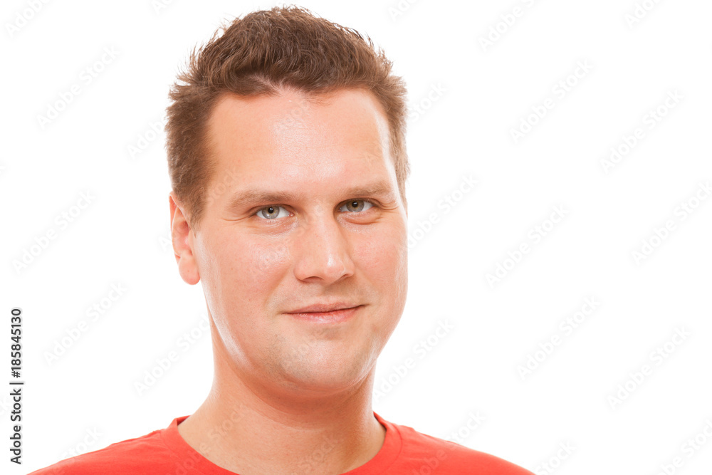 Fototapeta premium Portrait of handsome young man red t-shirt isolated