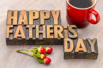 happy father day greeing card in wood type