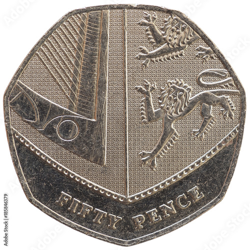 Billede på lærred 50 pence coin, United Kingdom isolated over white