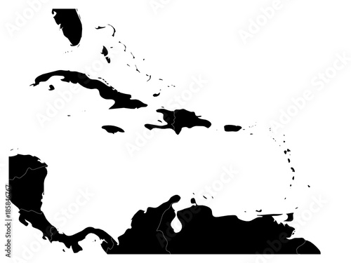 Map of Caribbean region and Central America. Black land silhouette and white water. Simple flat vector illustration.