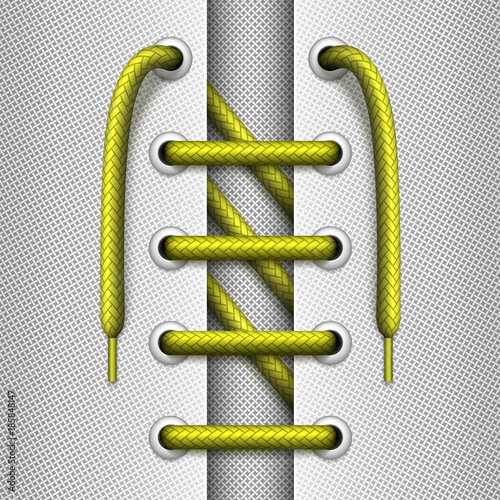 Vector Sawtooth tying of shoelaces with elements of a shoe or garment.