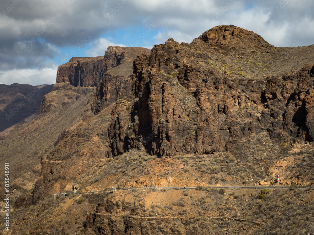View of the mountain landscape from Degollada de Las Yeguas. Gran Canaria in Spain.
