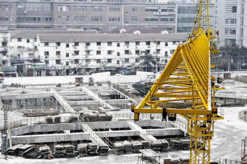 Close-up view at crane boom at construction site in China