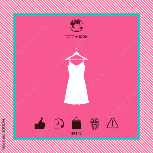 Sundress, Evening dress, combination or nightie on the wardrobe hanger , the silhouette. Menu item in the web design