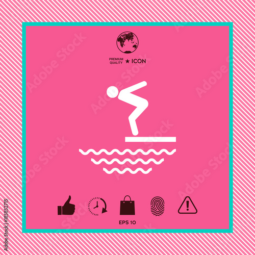 Swimmer on a springboard, Jumping into the water - icon