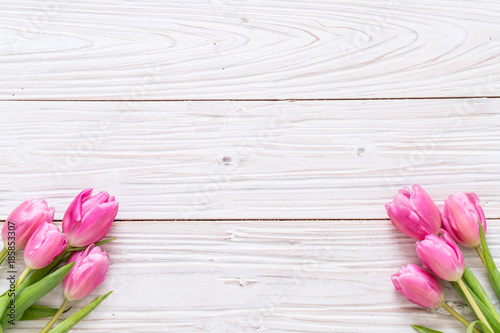 pink tulip flower on wood background