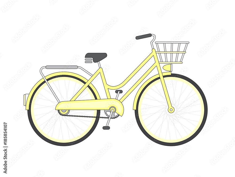 Vintage Girls Bicycle. Simple Vector Illustration Of A Yellow Old