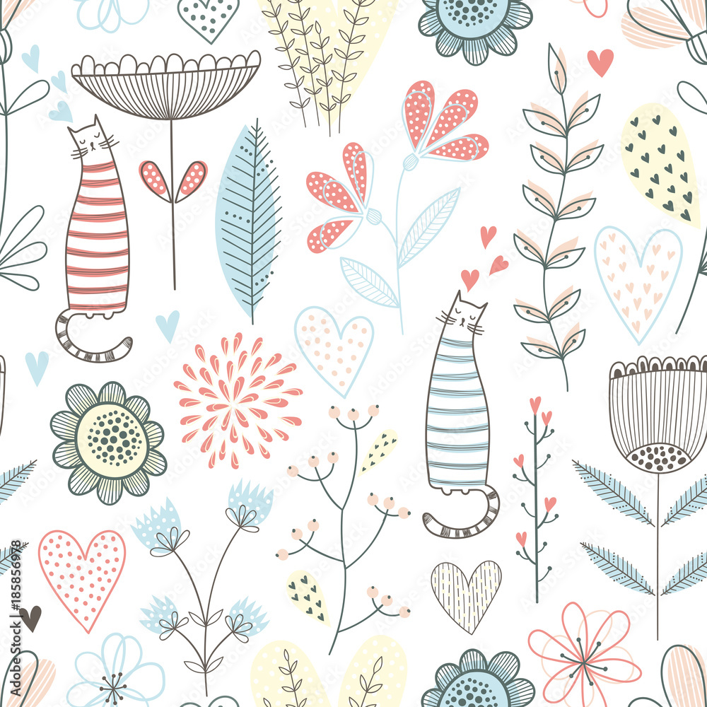 Stylized romantic motif with cats