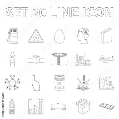 Oil industry outline icons in set collection for design. Equipment and oil production vector symbol stock web illustration.