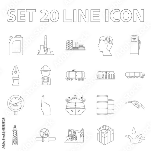 Oil industry outline icons in set collection for design. Equipment and oil production vector symbol stock web illustration.