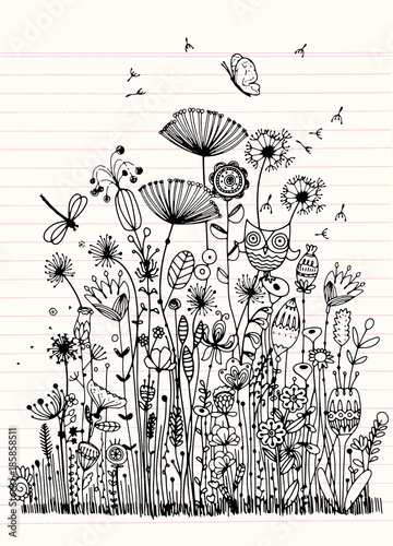 Vintage decorative plants and flowers collection. Hand drawn vec