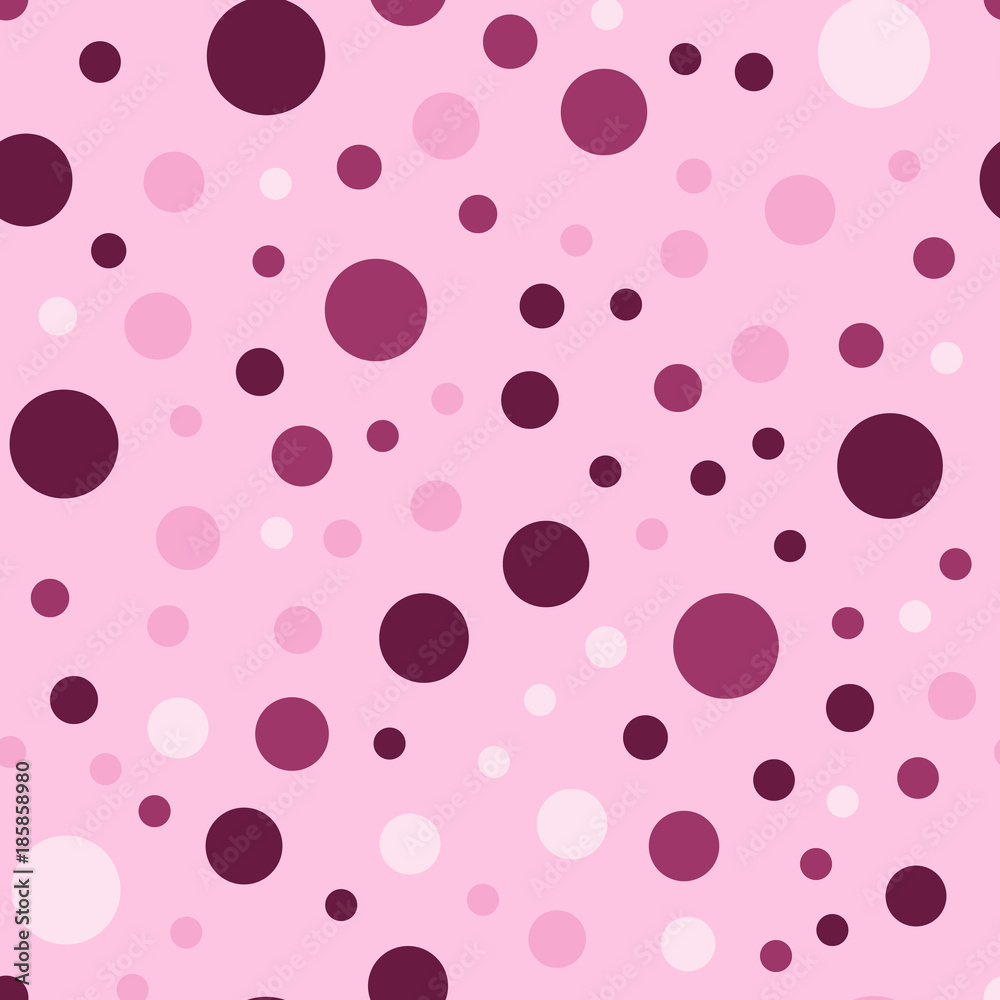 Colorful polka dots seamless pattern on bright 22 background. Lovely classic colorful polka dots textile pattern. Seamless scattered confetti fall chaotic decor. Abstract vector illustration.