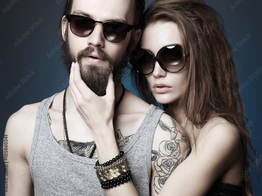 beautiful couple. bearded Hipster boy and girl