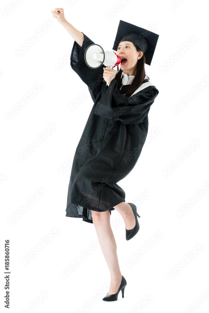 happy female graduate finished college studying