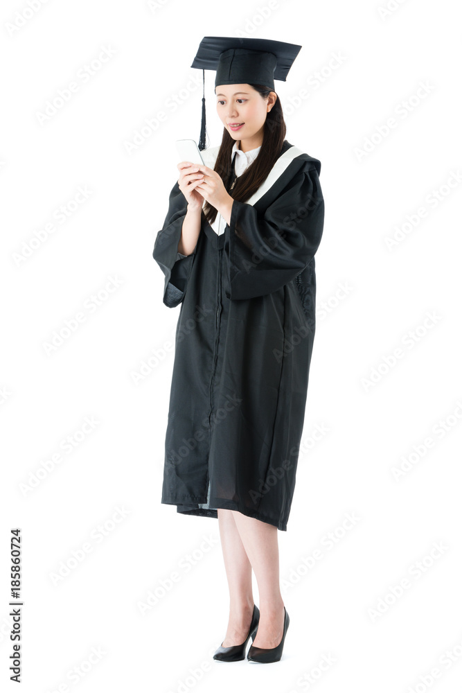 female student graduate using mobile smartphone