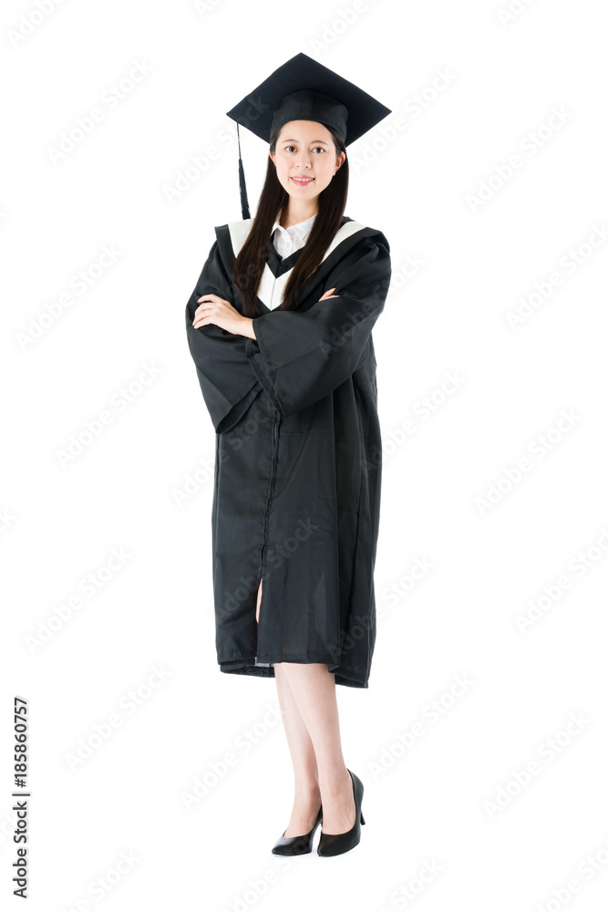 confident elegant graduate woman hand crossed confident elegant graduate woman hand crossed