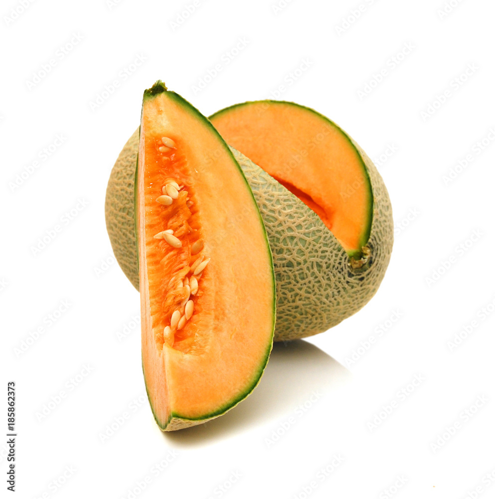 cantaloupe melon on white cantaloupe melon on white