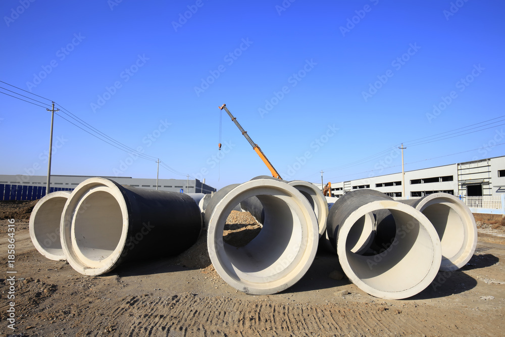 Cement pipe in the construction site Cement pipe in the construction site