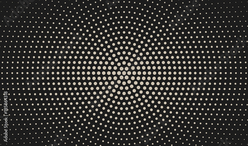 Abstract radial gradient in halftone style. Retro and vintage. Hipster pattern of dots for your projects. Light dots on a black background. Vector.