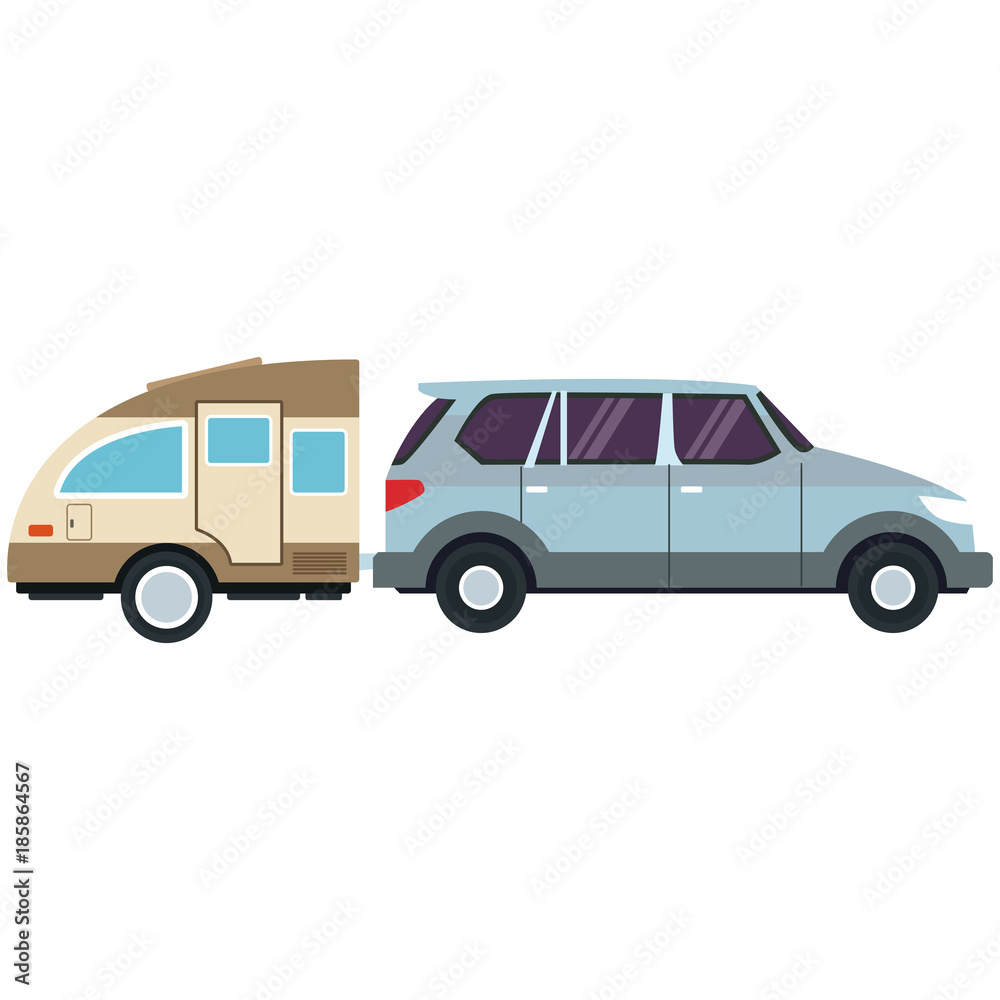 SUV sport vehicle with caravan trailer icon vector illustration SUV sport vehicle with caravan trailer icon vector illustration