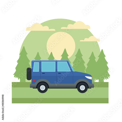 Off road sport truck In the forest icon vector illustration © Jemastock