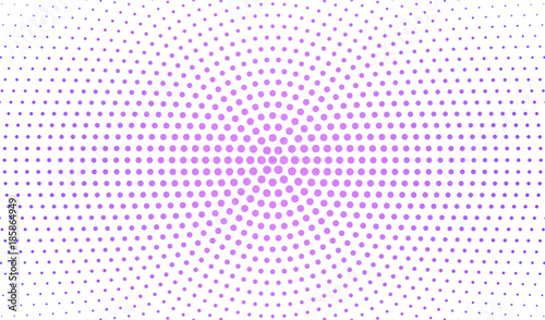 Abstract radial gradient in halftone style. Retro and vintage. Hipster pattern of dots for your projects. Purple dots on a white background. Vector.