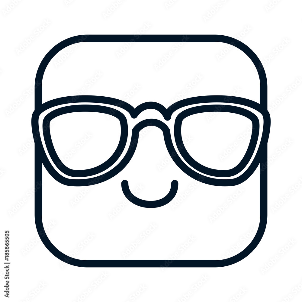 happy emoji with sunglasses kawaii character vector illustration design