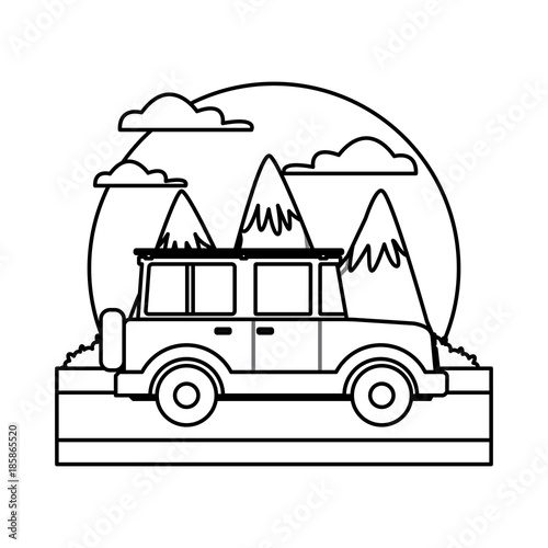 Off road sport truck between mountains landscape icon vector illustration © Jemastock