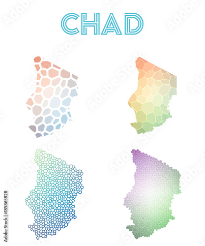 Chad polygonal map. Mosaic style maps collection. Bright abstract tessellation, geometric, low poly, modern design. Chad polygonal maps for infographics or presentation.